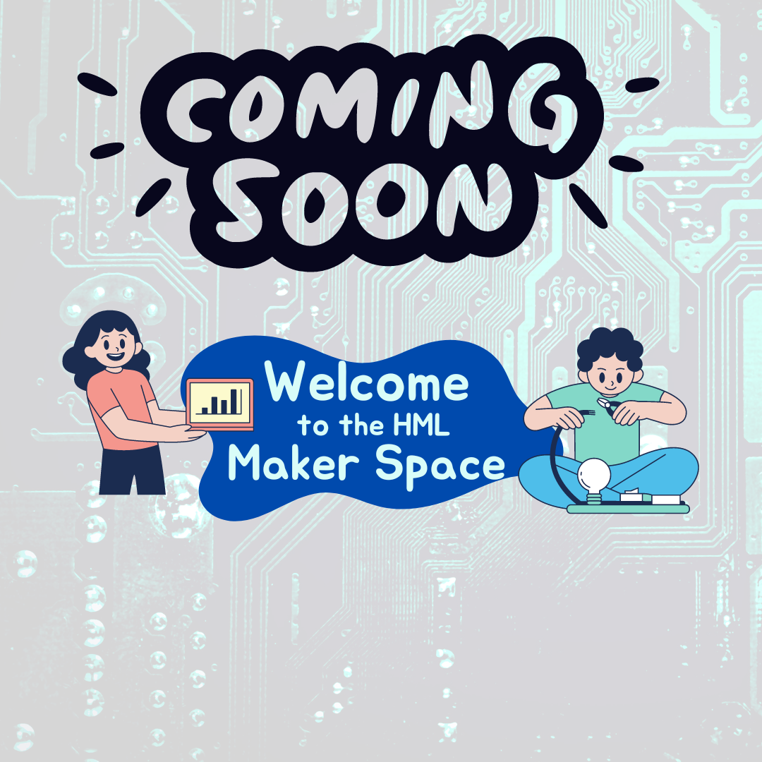 Coming soon makerspace. illustration of people making stuff