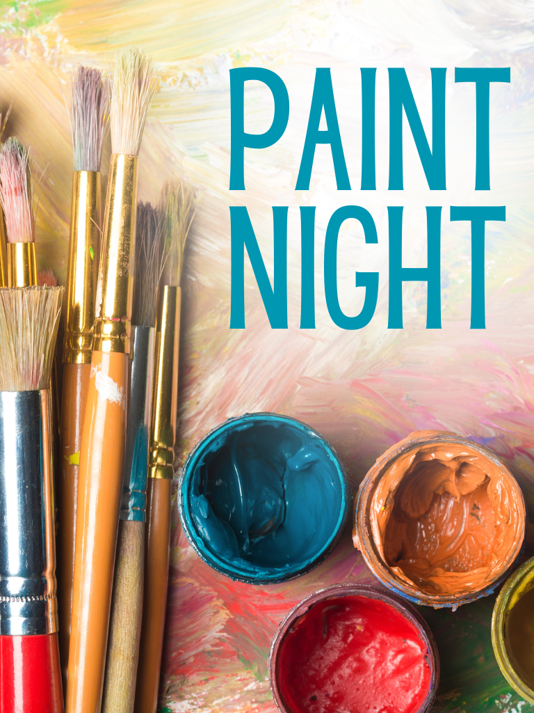 paintbrushes and pots, text reads "paint night"