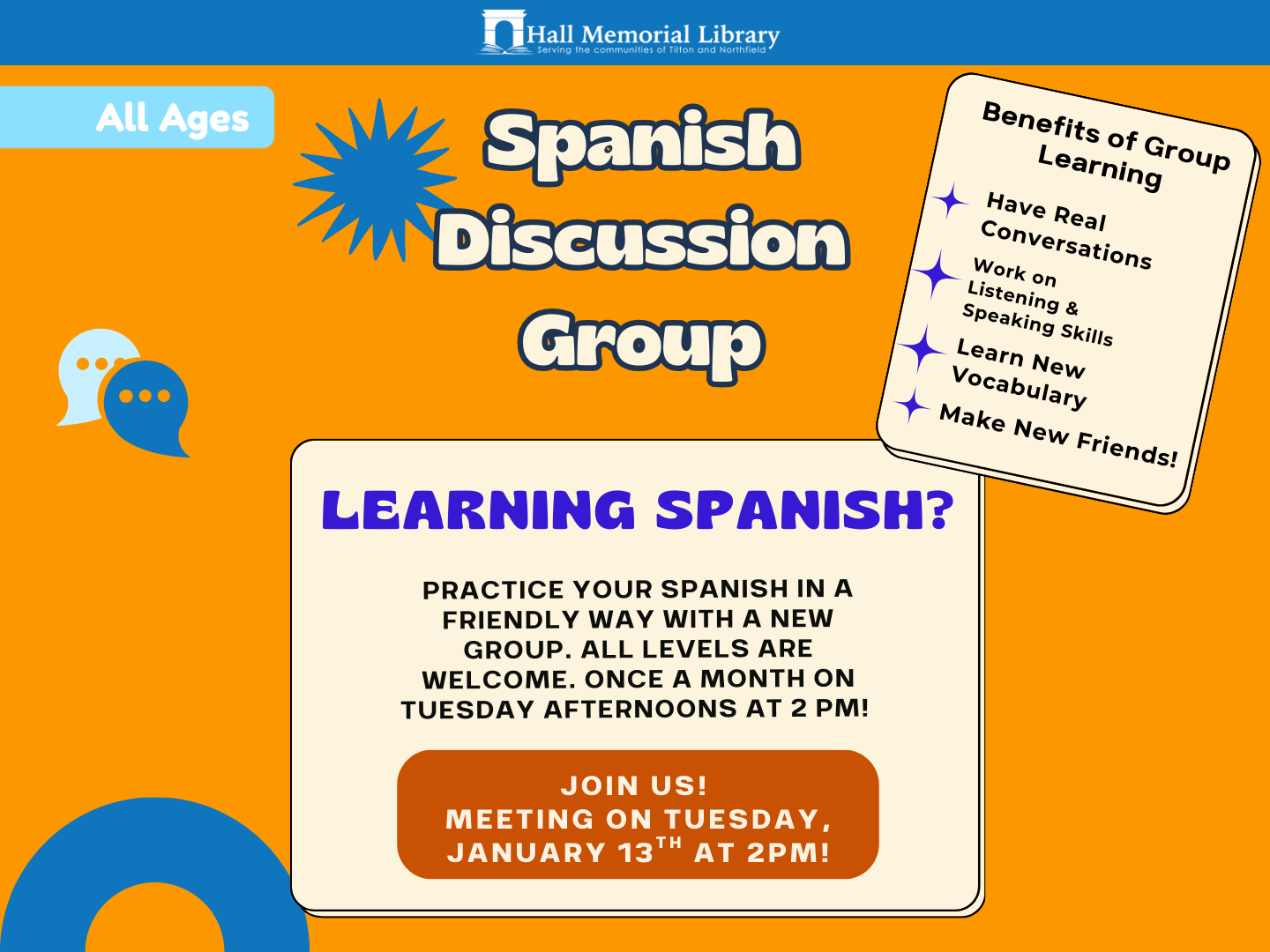 Spanish Group Discussion (Tues 1/13 at 2pm) 