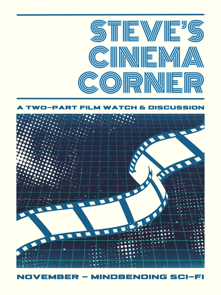 Steve's Cinema Corner with film reel sketch drawing