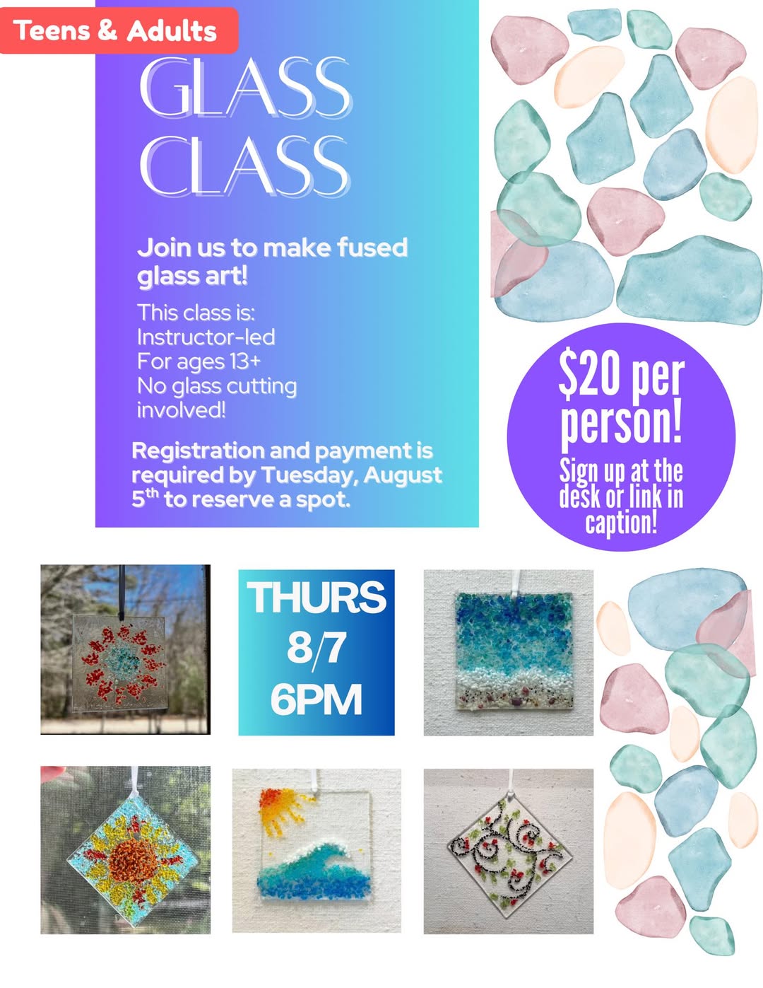 Glass Class at HML August 7th 6pm ages 13 and up