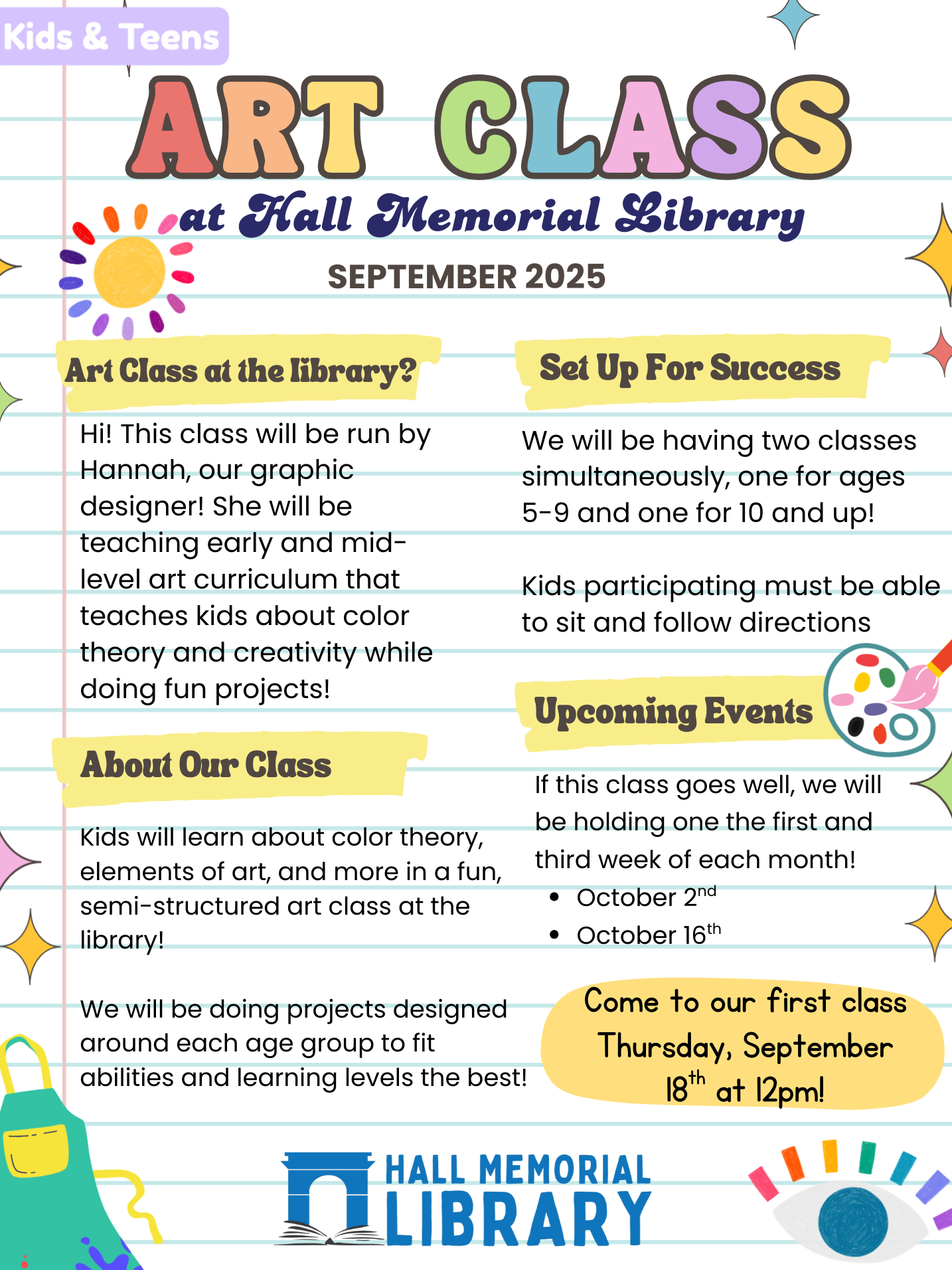 Kids Art Class 09/18 @ 12pm