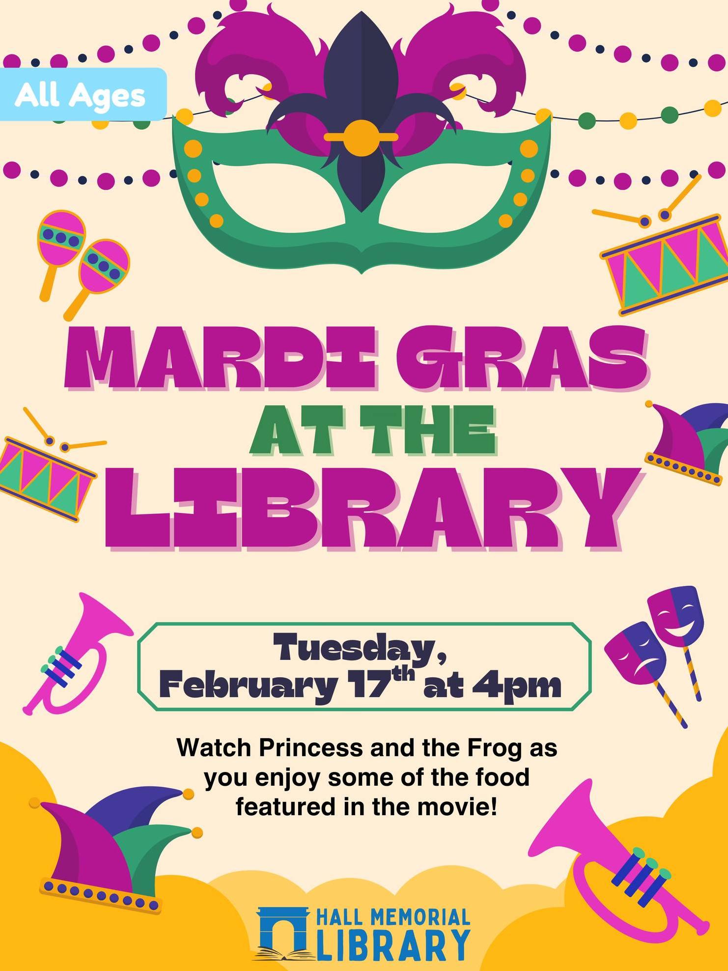 Mardi Gras at the library on 2.17 at 4pm