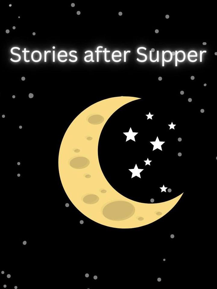 Black background with a crescent moon for stories after supper