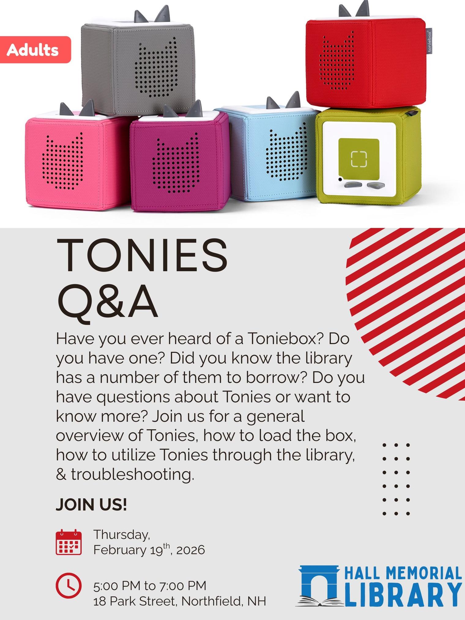 Tonie Box Q&A flier for 2/19 at 5pm 