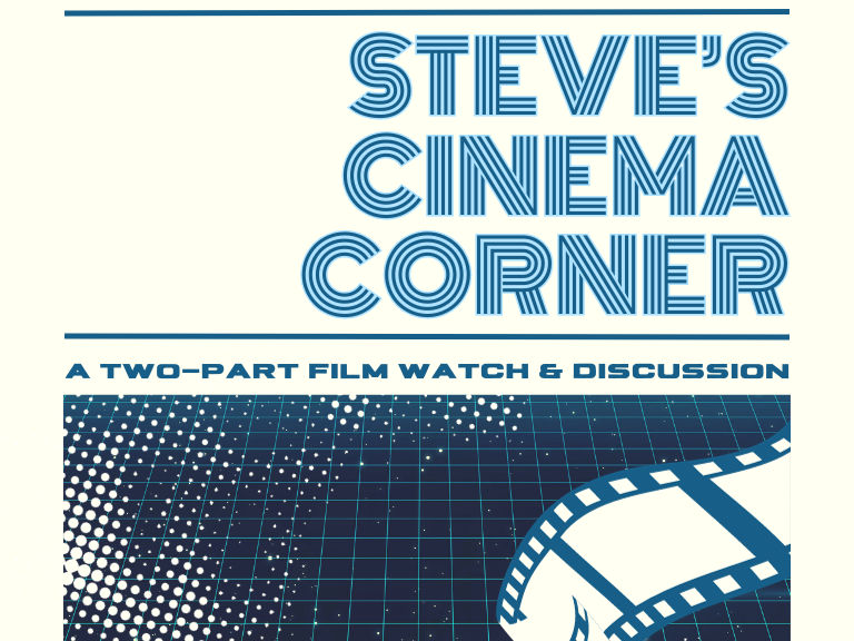 Steve's Cinema Corner with film reel sketch drawing