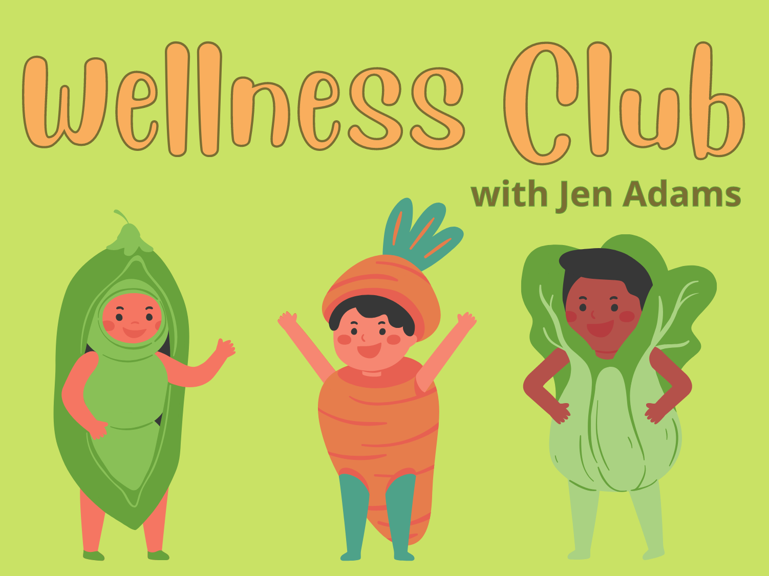 3 kids wearing vegetable costumes